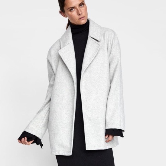 Zara Oversized Light Grey Coat Jacket Open Front - Picture 13 of 13